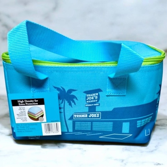 Trader Joe’s Blue with Green Trim Mini Insulated Tote Bag Lunch Box - Picture 1 of 4